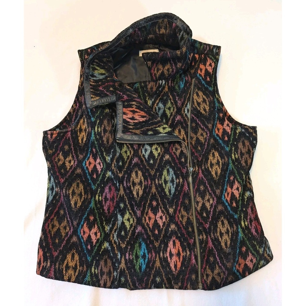 Christopher & Banks Tapestry Vest Women's Large Offset Zipper Lined